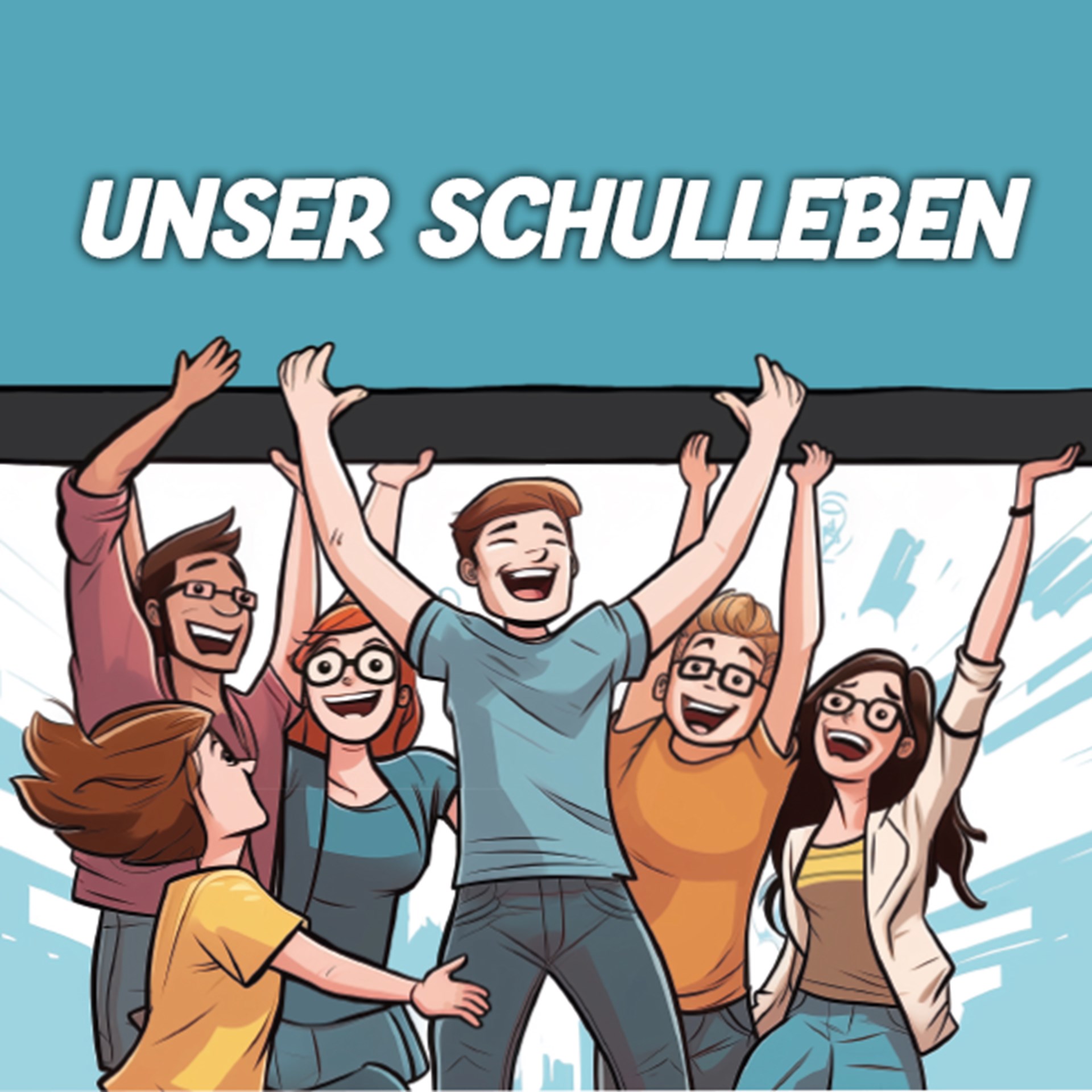 Menschen im Comicstil jubeln einander zu
